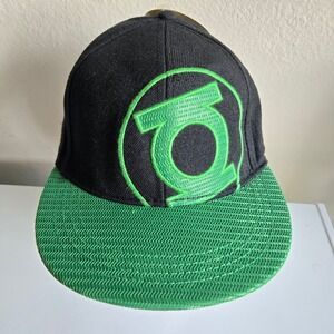 DC Comics Green Lantern Black & Green Embroidered‎ Fitted Hat Cap Size S/M